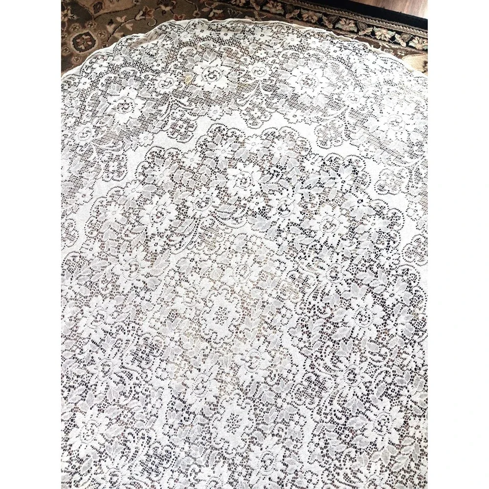 Vintage Oval Lace Tablecloth 63 X 86 Granny core, cottage core #3